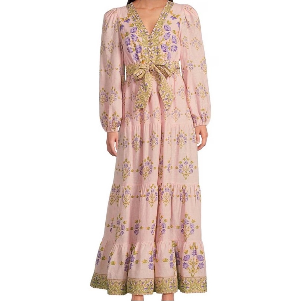 A Loves A floral cotton puff sleeve belted tiered maxi dress
